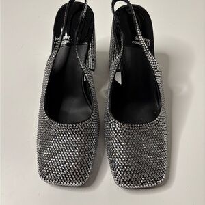 Jeffrey Campbell  crystal Bling Bling  Silver Fabric Shoes 8 Heels